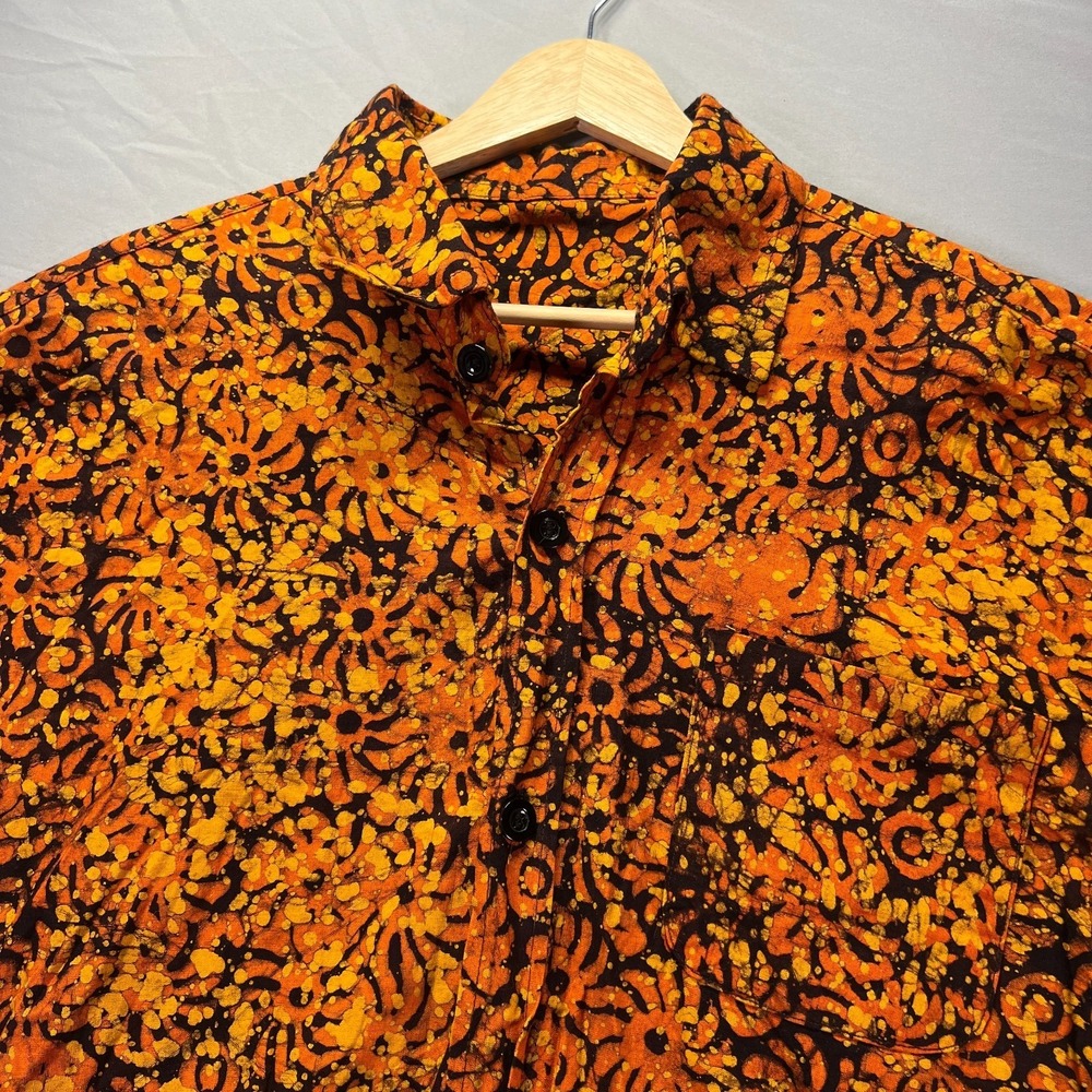 True Vintage Button Up Shirt Men Large Orange Handmade Autumn Fall Halloween 70s - Picture 5 of 8